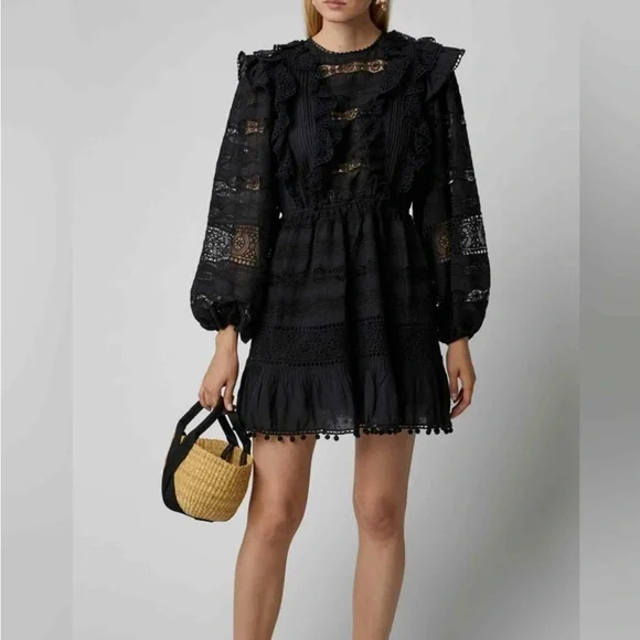 Ulla Johnson Jolie Black Lace Long Sleeve Dress SZ 4 - Picture 3 of 14